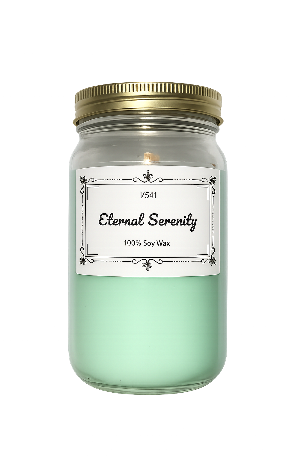 Eternal Serenity soy wax candle in a gold-lid mason jar